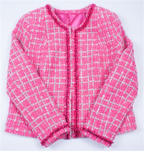 chanel pink blue knit jacket|pink Chanel style jacket.